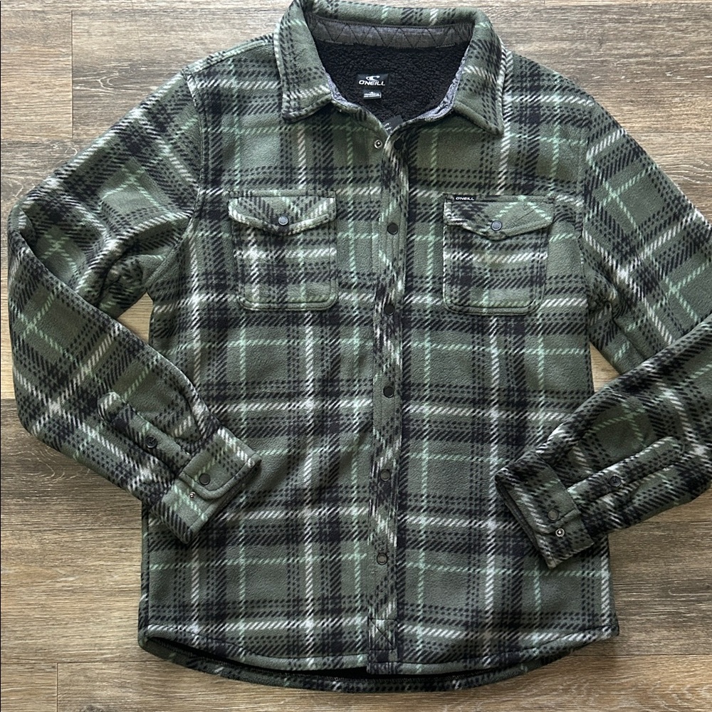 O’Neill Green Plaid Fleece Lined Jacket